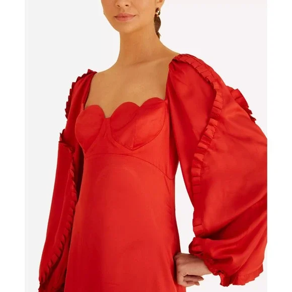 NWT! ANTHROPOLOGIE FARM RIO Red Heart-Shaped Neckline Midi-Dress XXS - Picture 8 of 8